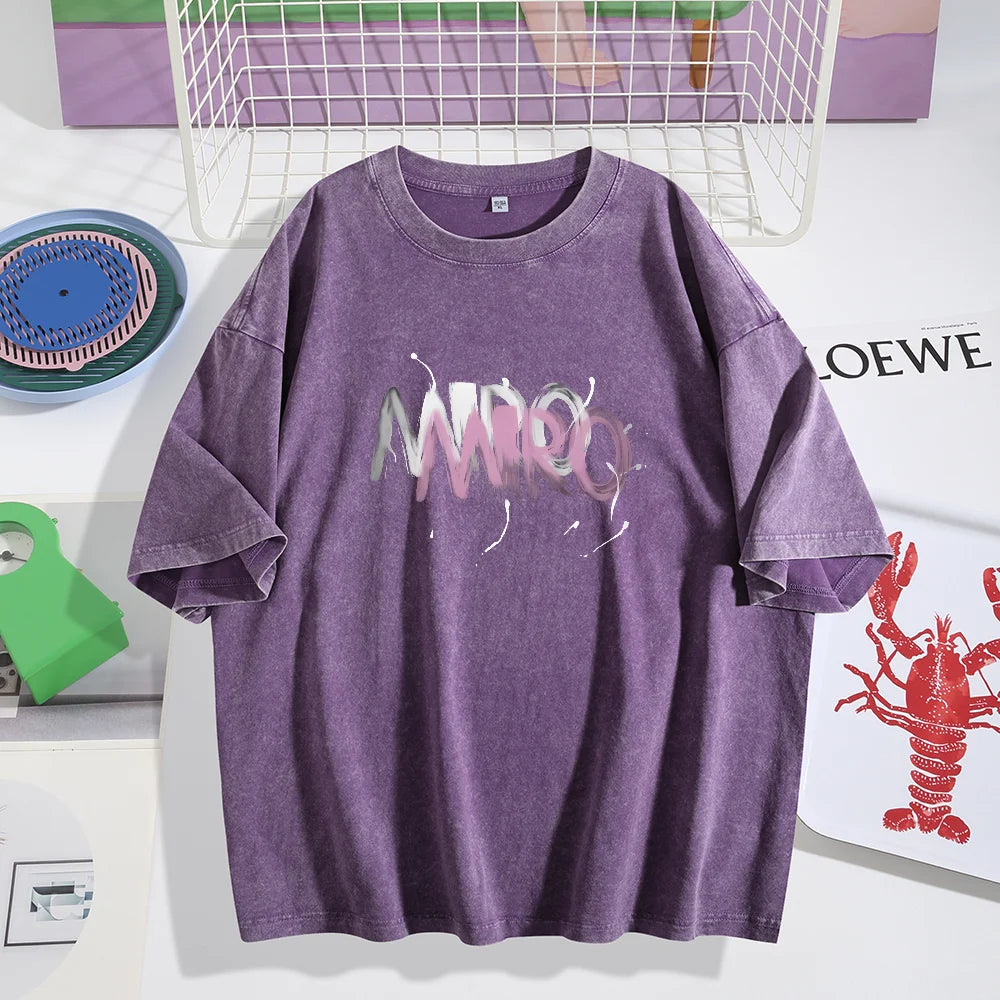 American Graffiti Letter Print T-Shirt – Washed Cotton Oversized Tee for Women - Image 7