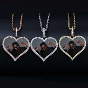 TOPGRILLZ Custom Photo Heart Medallion – Men's Hip-Hop Pendant with 4mm Tennis Chain