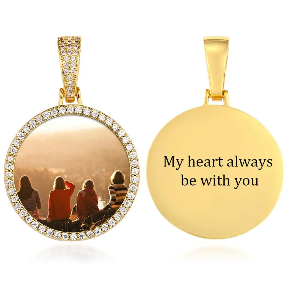 Custom Photo Round Medallion Pendant – Personalized Hip Hop Necklace with Engraved Name & Zircon Chain - Image 9