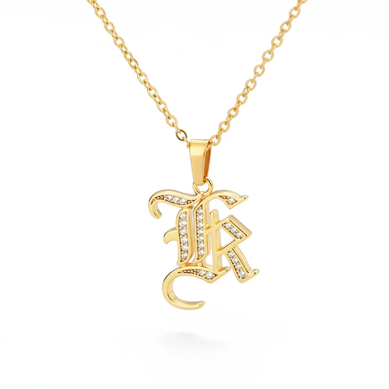 Gothic Zircon Old English Initial Necklace – A–Z Crystal Letter Pendant on Stainless Steel Chain - Image 16