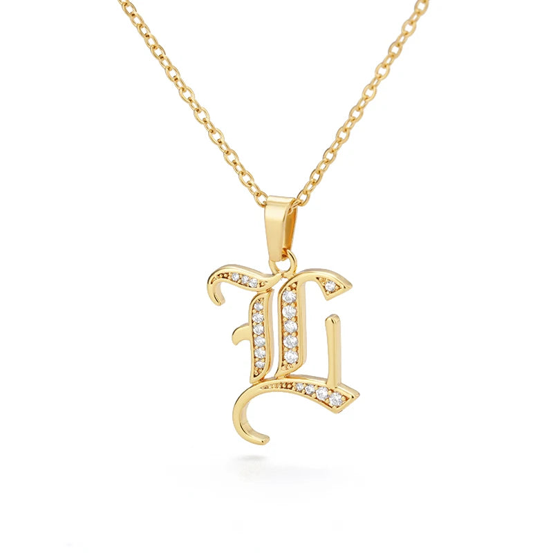 Gothic Zircon Old English Initial Necklace – A–Z Crystal Letter Pendant on Stainless Steel Chain - Image 23