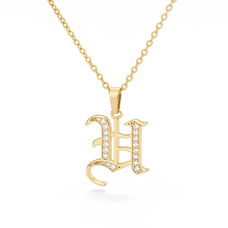 Gothic Zircon Old English Initial Necklace – A–Z Crystal Letter Pendant on Stainless Steel Chain - Image 18