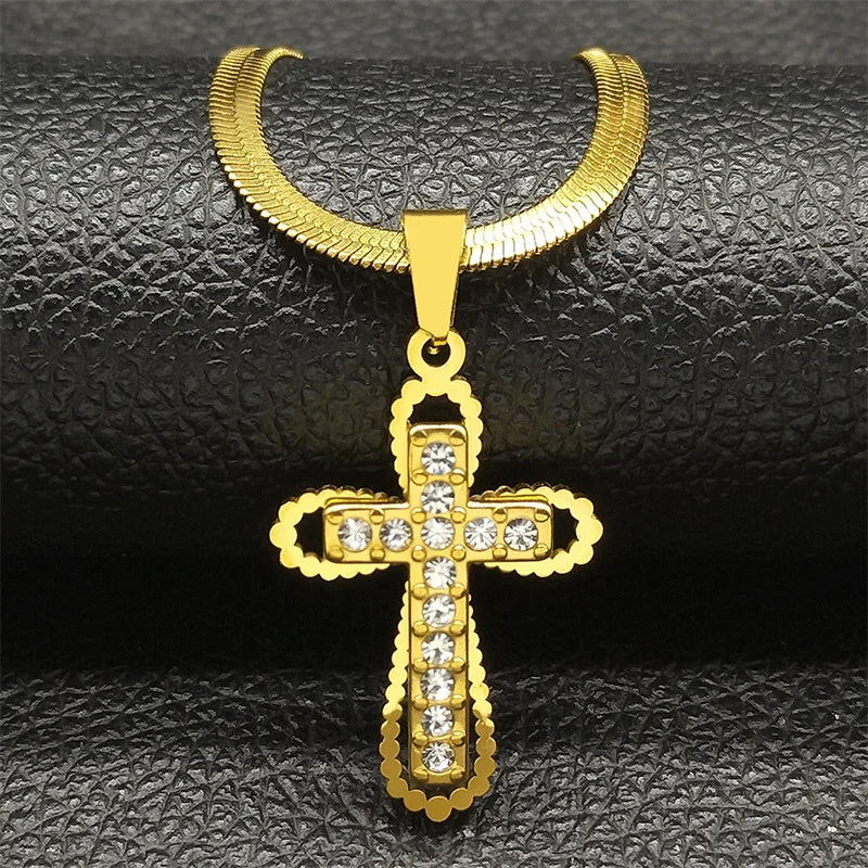Vintage Shiny Zircon Jesus Cross Necklace - Image 9