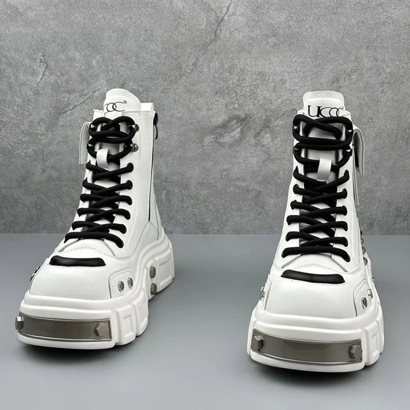 Men’s Fashion Leather Boots – Metal Rivet Decor Punk Motorcycle Hip-Hop Dance Boots - Image 4