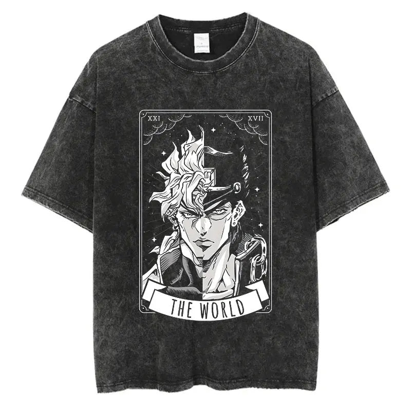Vintage Washed TShirt Men Summer Hip Hop Streetwear T-shirt JoJo Bizarre Adventure Anime Print Cotton Casual Short Sleeve Tshirt - Image 12