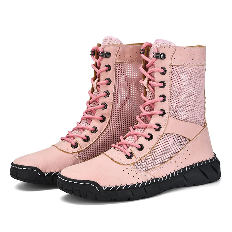 New Design Summer Pink Mesh Boots – Breathable Hip-Hop Fashion Ankle Boots for Women & Men (Size 36–48) - Image 8