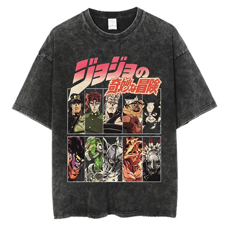 Vintage Washed TShirt Men Summer Hip Hop Streetwear T-shirt JoJo Bizarre Adventure Anime Print Cotton Casual Short Sleeve Tshirt - Image 14