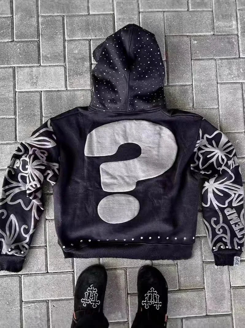 2025 Foam Printed Loose Zipper Hoodie – Unisex Hip-Hop Harajuku Streetwear Sweatshirt - Image 2