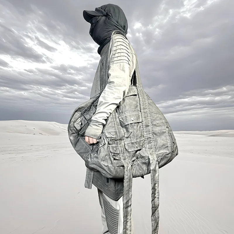 HKSH Spring Punk Techwear Backpack – Large Capacity Cotton Bag with Utility Pockets (Unisex) - Image 2