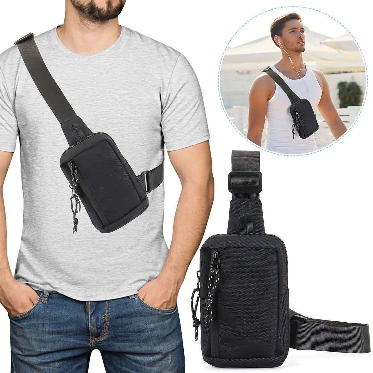 Men's Oxford Chest Crossbody Bag – Casual Travel Shoulder Phone Pouch - Image 5