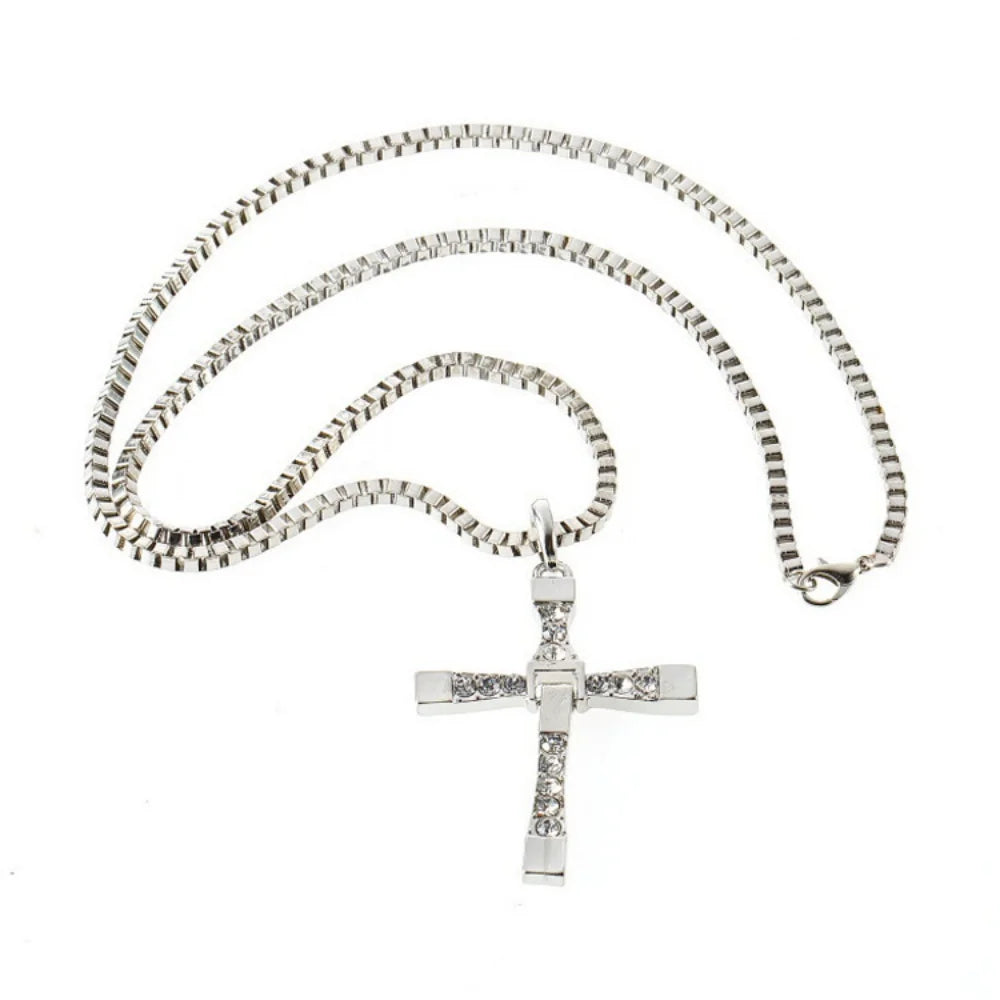 Classic Crystal Jesus Cross Pendant – Silver Color Rhinestone Necklace for Men - Image 4