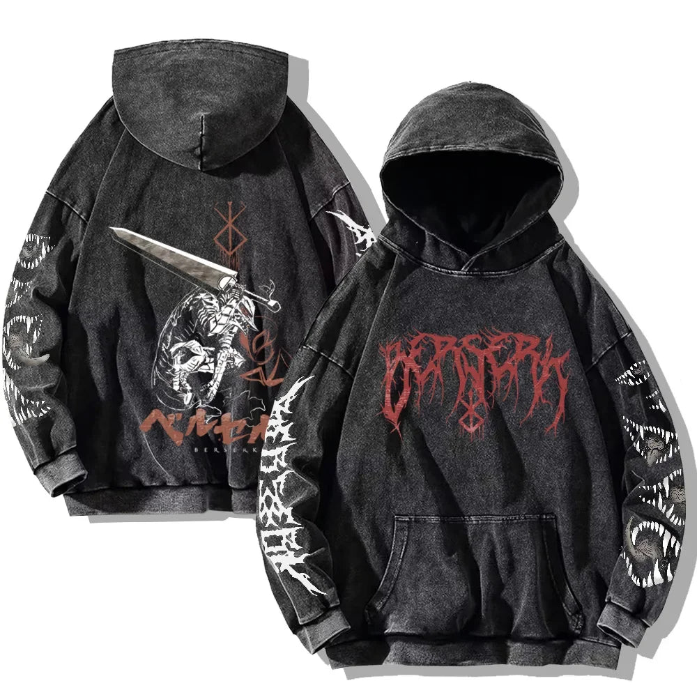 Gothic Washed Teeth Print Hoodie - Image 4