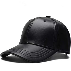 Solid PU Leather Baseball Cap – Unisex Adjustable Hip Hop Snapback Hat for Men & Women