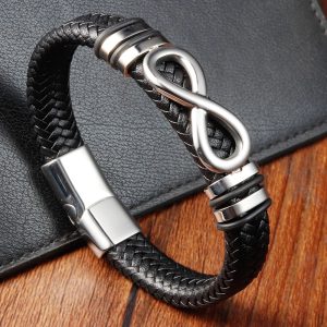 Classic Stainless Steel Leather Bracelet – Men's Chain Wristband Business Charm Jewelry for Dad or Boyfriend