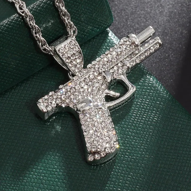 Bling Iced Out Pistol Pendant Necklace - Image 8