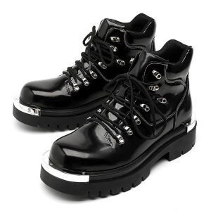 Italian Designer Men’s Boots – Original Leather Punk Hip Hop Cowboy Platform Ankle Boots