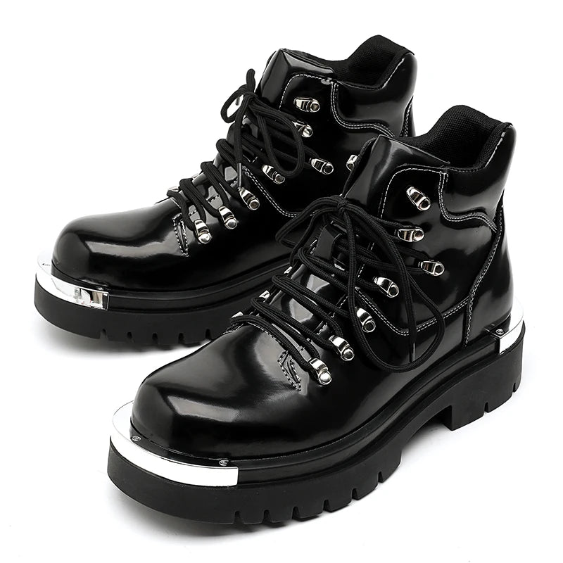 Italian Designer Men’s Boots – Original Leather Punk Hip Hop Cowboy Platform Ankle Boots