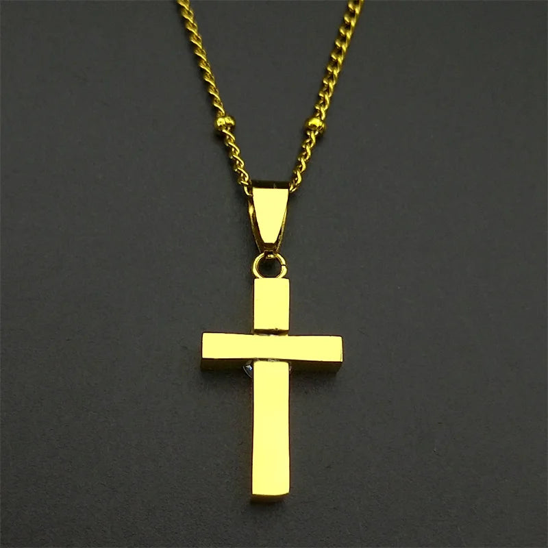 Hip-Hop Cross Rhinestone Pendant Necklace – Black Stainless Steel Religious Amulet for Men & Women - Image 4