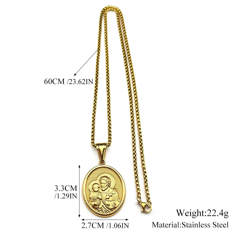 Saint Joseph Religious Medal Necklace – Gold Color Stainless Steel Christian Amulet for Men & Women - Image 4