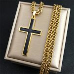 Punk Hip Hop Black Cross Pendant Necklace – Unisex Stainless Steel Jesus Chain Jewelry