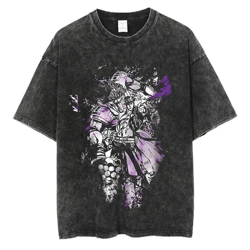 Vintage Washed TShirt Men Summer Hip Hop Streetwear T-shirt JoJo Bizarre Adventure Anime Print Cotton Casual Short Sleeve Tshirt - Image 16