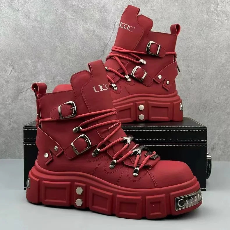Men’s Fashion Leather Boots – Metal Rivet Decor Punk Motorcycle Hip-Hop Dance Boots - Image 9