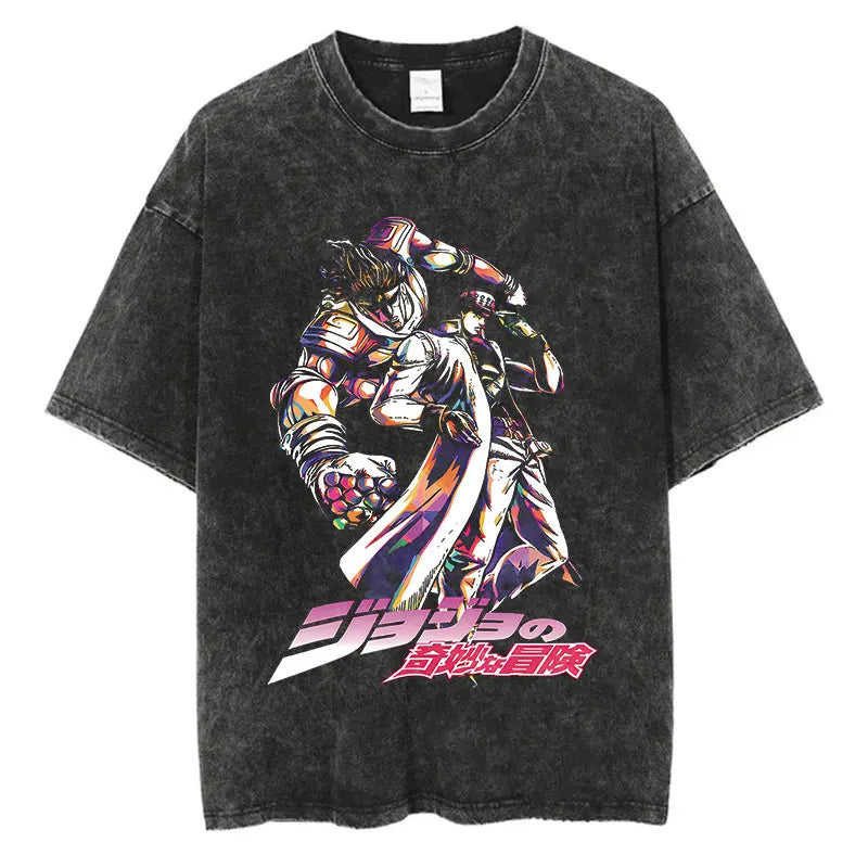 Vintage Washed TShirt Men Summer Hip Hop Streetwear T-shirt JoJo Bizarre Adventure Anime Print Cotton Casual Short Sleeve Tshirt - Image 19
