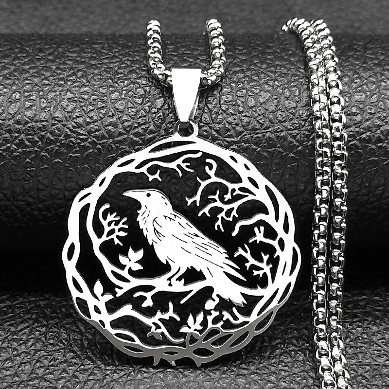 Hollow Crow & Raven Pendant Necklace – Black Stainless Steel Unisex Knight-Inspired Jewelry - Image 6