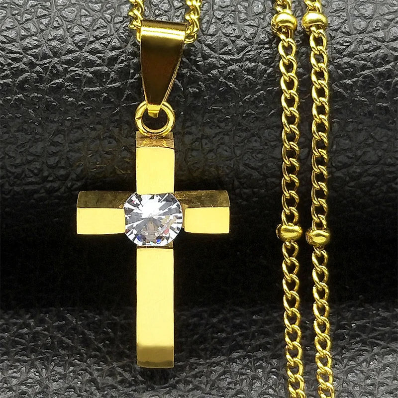 Hip-Hop Cross Rhinestone Pendant Necklace – Black Stainless Steel Religious Amulet for Men & Women - Image 7