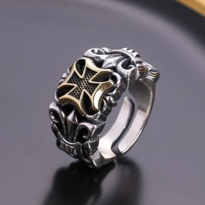 Punk Style Adjustable Cross Ring – Retro Gothic Anti-Silver Fashion Jewelry for Men