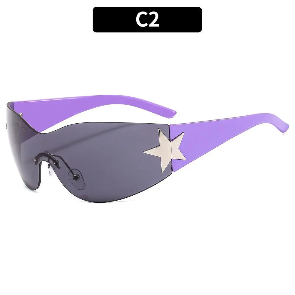 2025 Fashion Punk Y2K Sunglasses for Women Men Trendy Wrap Around Sun Glasses Shades Star Decoration Eyewear UV400 Goggles - Image 14