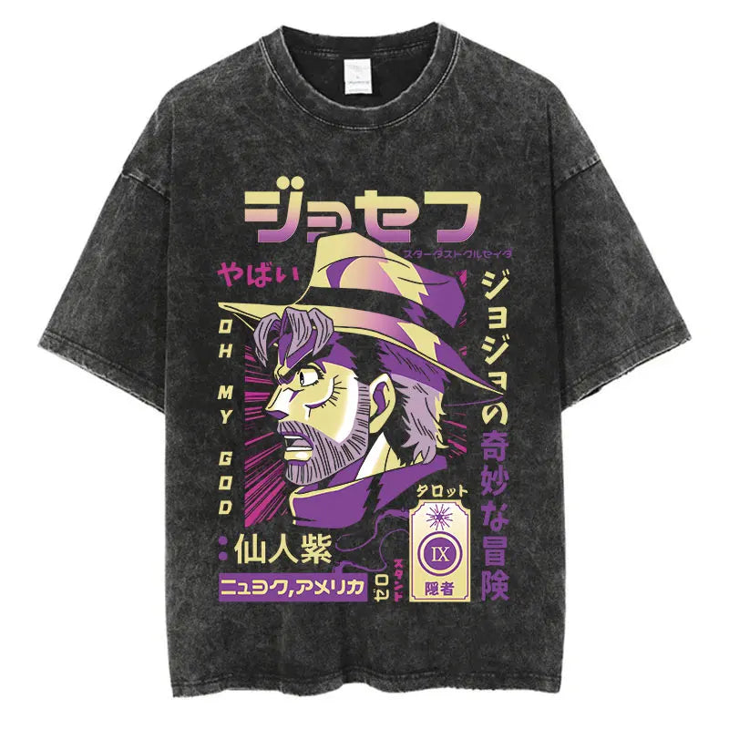 Vintage Washed TShirt Men Summer Hip Hop Streetwear T-shirt JoJo Bizarre Adventure Anime Print Cotton Casual Short Sleeve Tshirt - Image 7