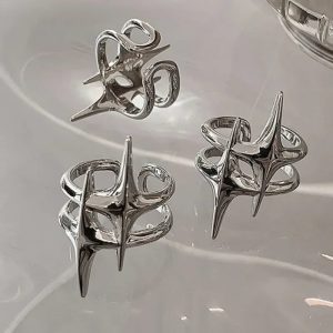 Y2K Hip Hop Silver Copper Stars Open Rings