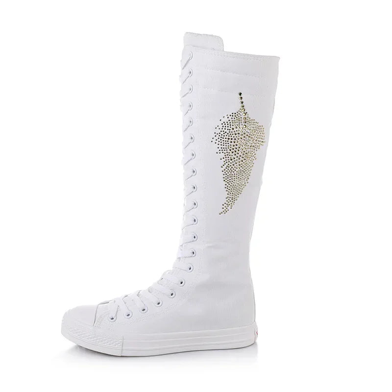 High-Top Long Canvas Boots for Women – Lace-Up Zipper Punk Rivet Dance Shoes - Image 8