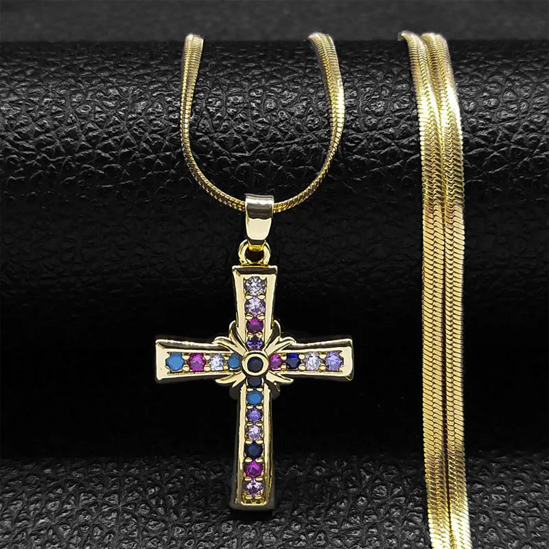 Vintage Shiny Zircon Jesus Cross Necklace - Image 12