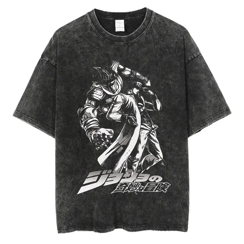 Vintage Washed TShirt Men Summer Hip Hop Streetwear T-shirt JoJo Bizarre Adventure Anime Print Cotton Casual Short Sleeve Tshirt - Image 22