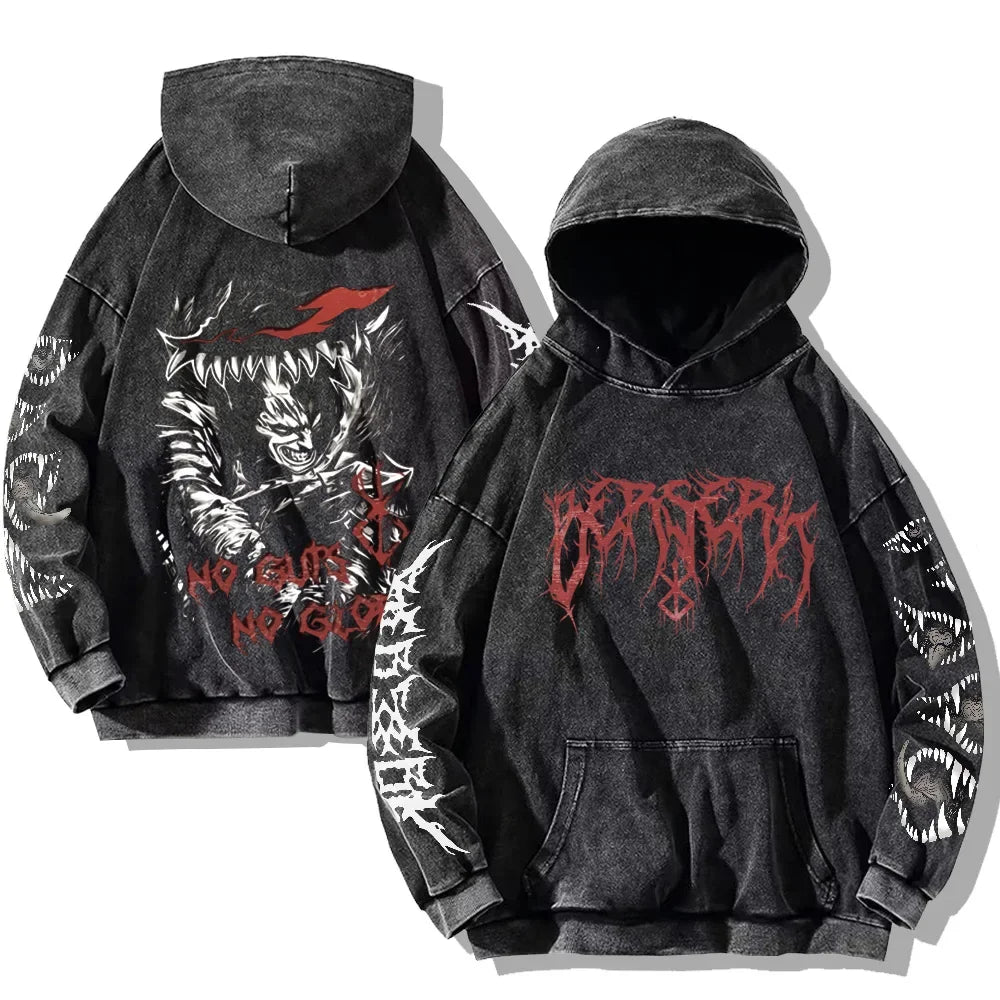 Gothic Washed Teeth Print Hoodie - Image 2