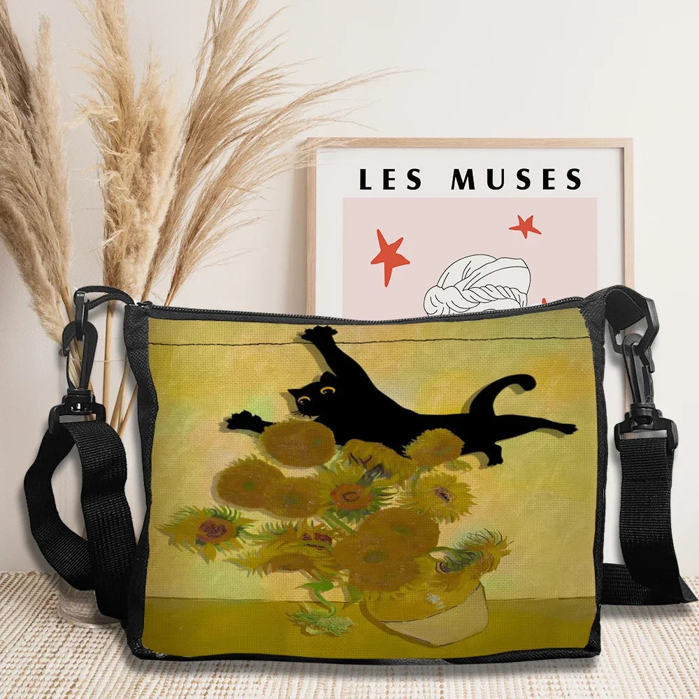 Van Gogh Cat Design Women’s Handbag – Artistic Crossbody Tote for Girls & Travel - Image 5