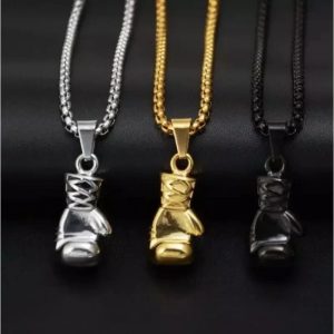 Punk Boxing Glove Pendant Necklace – Titanium Steel Chain for Men & Women