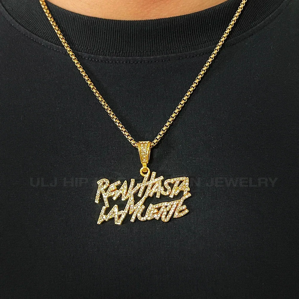 Hip Hop Street Style Real Hasta La Muerte Bling Pendant Necklace - Image 8