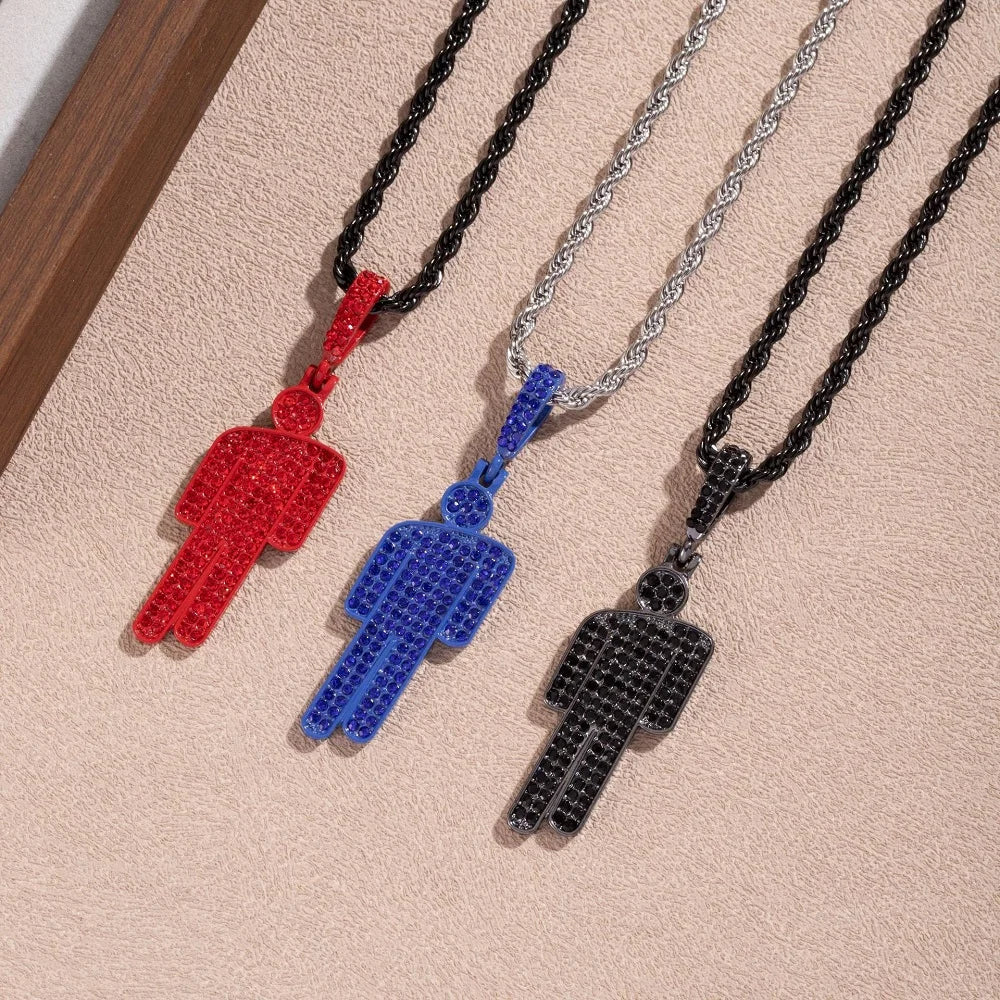 Off-Center Rhinestone Cartoon Pendant Necklace – Trendy Hip-Hop Luxury Chain for Men & Women - Image 4