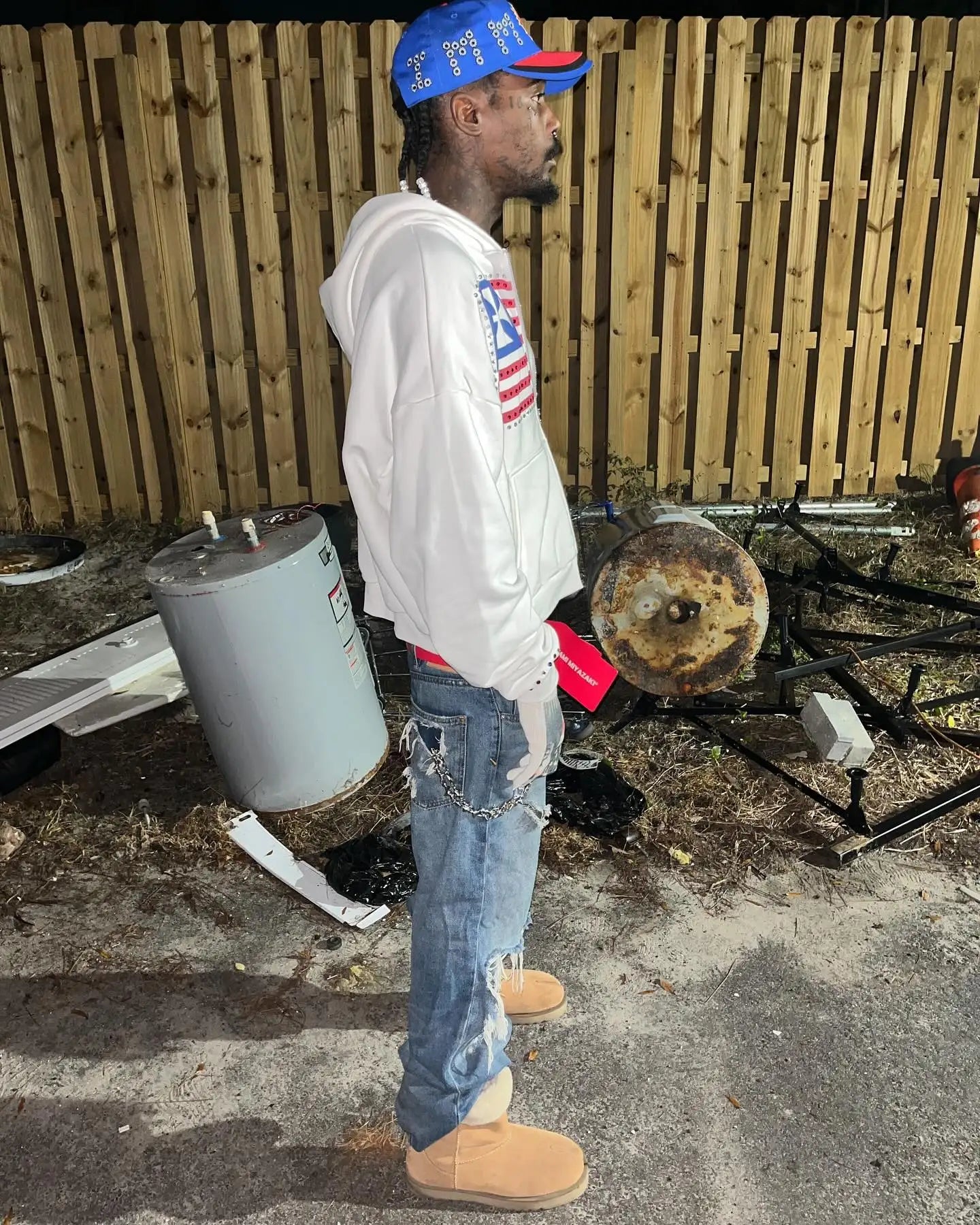 Gothic Flag Rhinestone Zipper Hoodie - Image 4