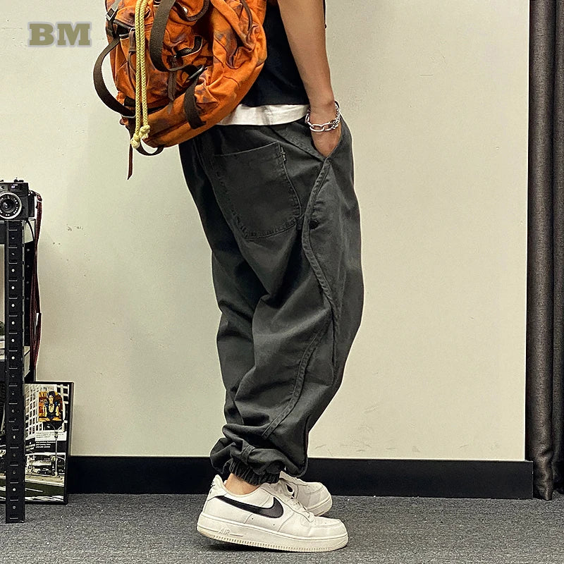 Plus Size Japanese Streetwear Oversized Cargo Pants – Harajuku Casual Joggers for Men