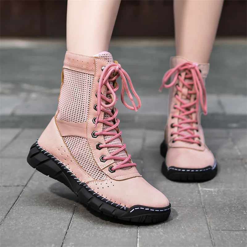 New Design Summer Pink Mesh Boots – Breathable Hip-Hop Fashion Ankle Boots for Women & Men (Size 36–48) - Image 3